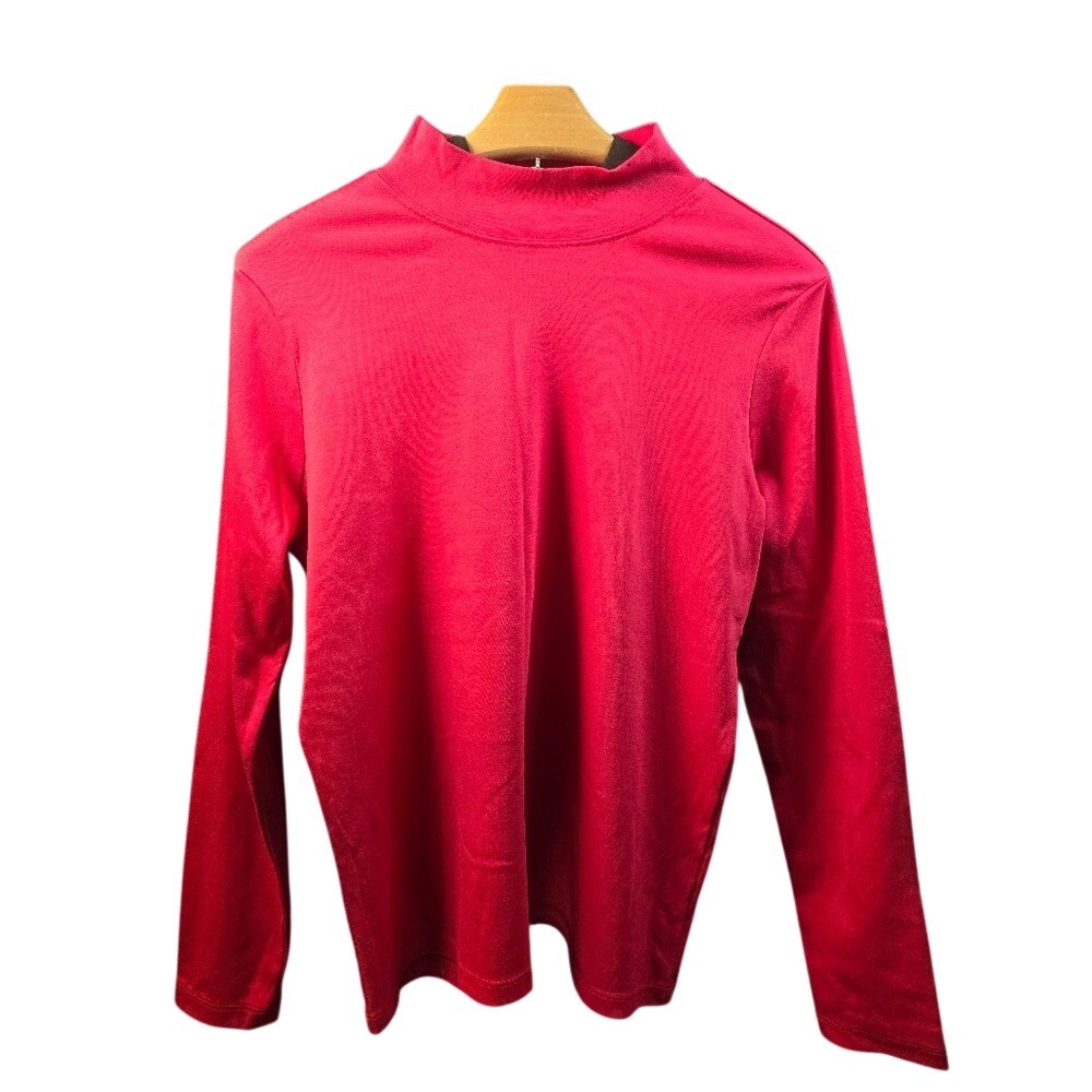 LL Bean Women Red Supima Cotton Mock Neck Long Sleeve Top Shirt L-REG 217052